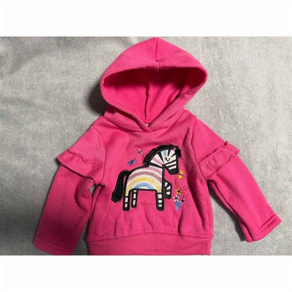 Kids Headquarters Baby Girl Hoodie Pink Zebra Applique Ruffle Sleeves 12M